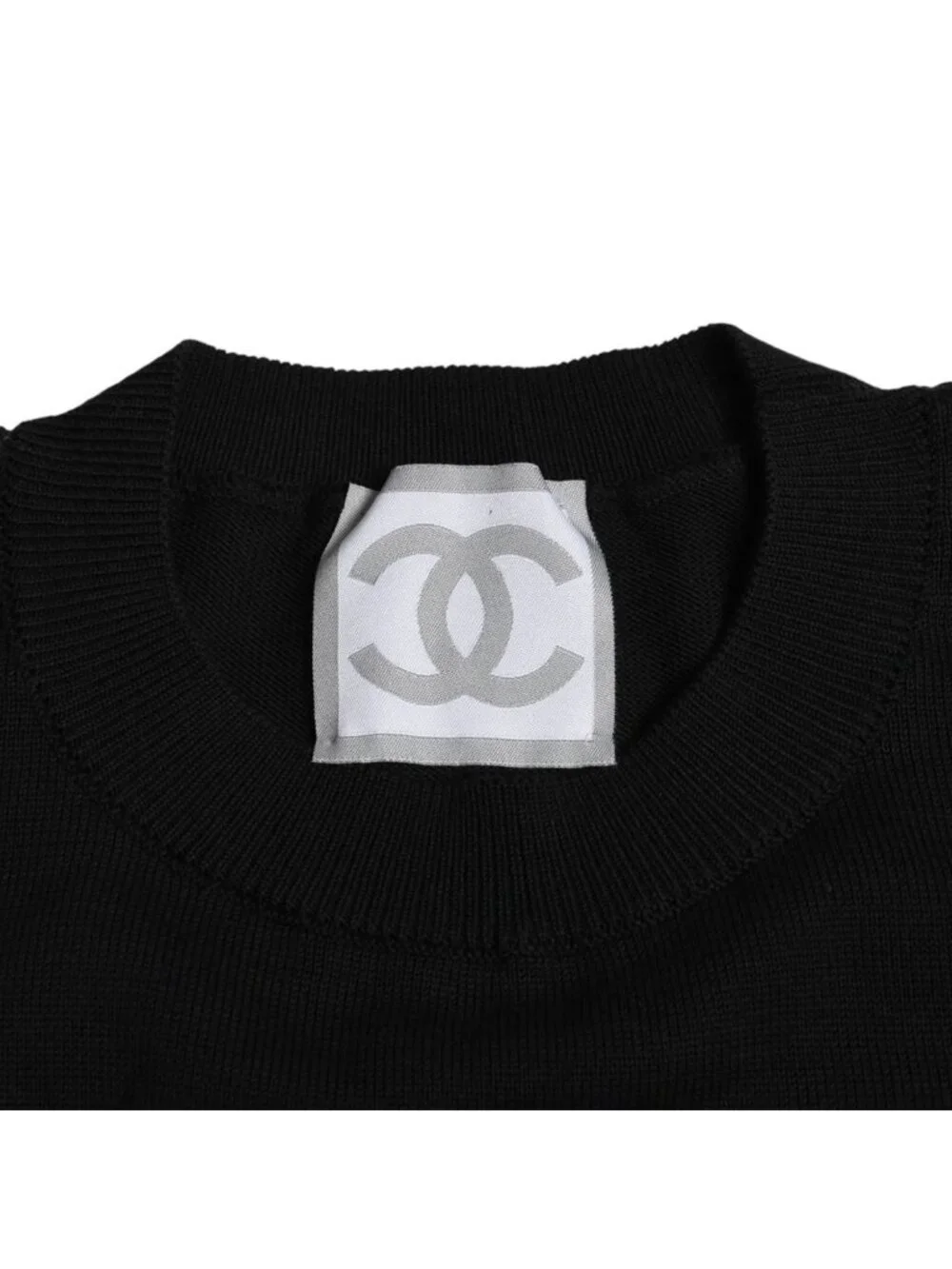 Chanel Knit Short Sleeve Top T-Shirt CC Logo Cotton Black Sweater